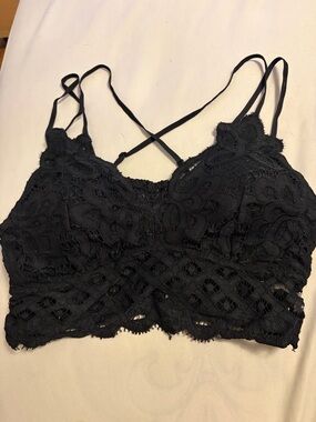 Anemone Black Floral Lace Bralette with Crisscross Straps